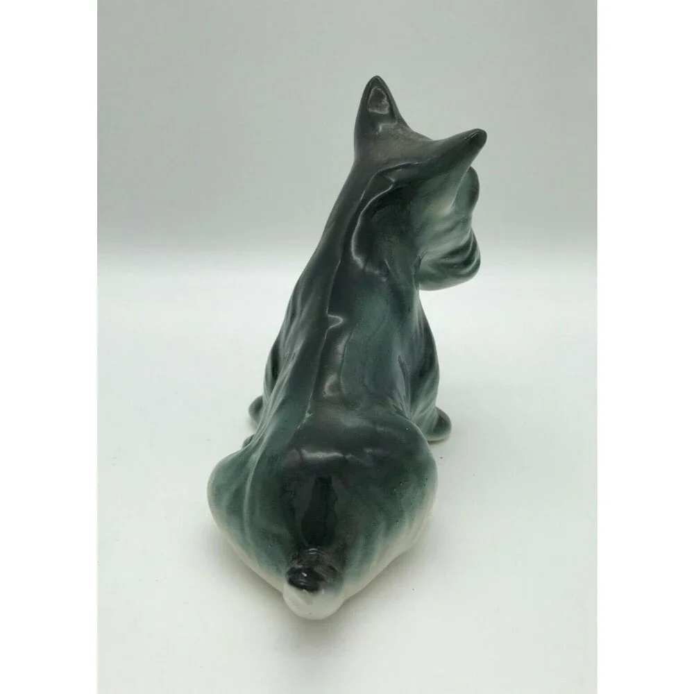 Vintage Scottie Dog Ceramic Figurine Black & Gray Puppy Scottish Terrier Dog